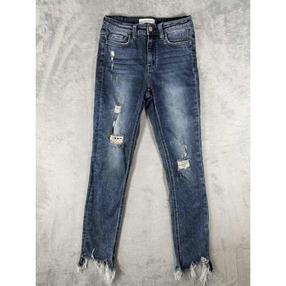 Flying Monkey Jeans Womens 26 Blue Denim Skinny Crop Frayed Hem Distressed - Picture 1 of 10